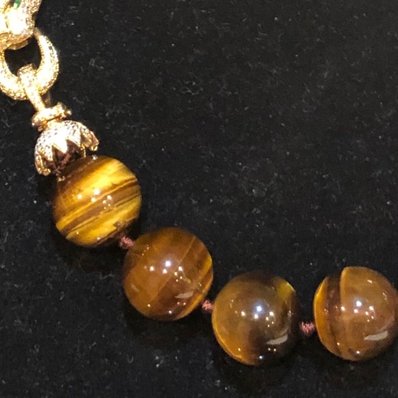 Gorgeous Tiger Eye Necklace wth Huge CZ Pave - Picture 4 of 6